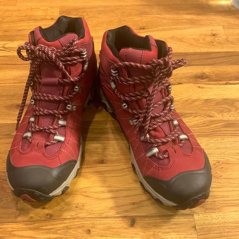 Woman’s red Oboz hiking boots
